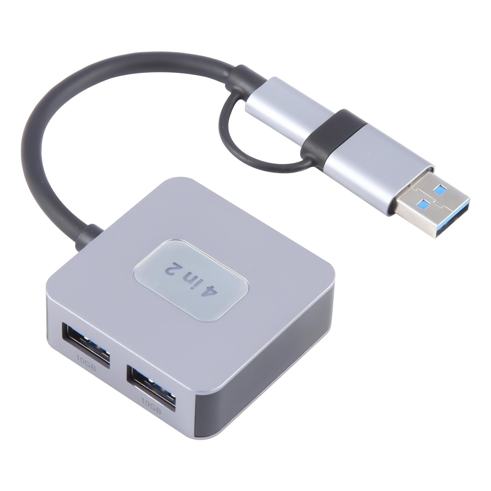 V562-A104477600ADE-202508280405-00 4-In-2 Usb + Usb-C 4 Port Hub Adapter Grey - Image 1