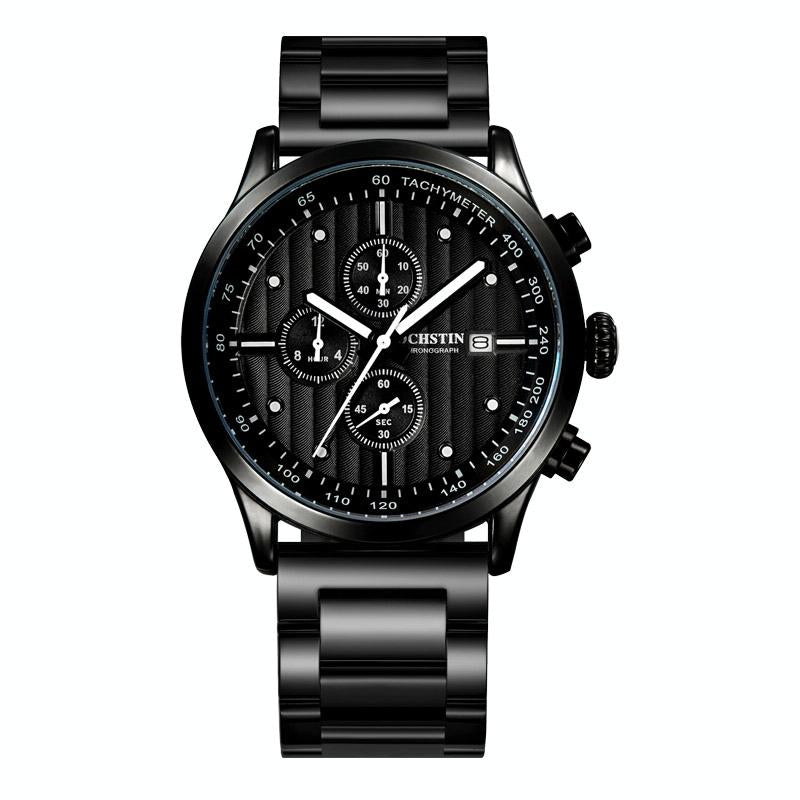 V562-A104840400ADE-202508281820-00 Stylish Multifunctional Men Quartz Watch with Steel Strap - Black White - Image 1