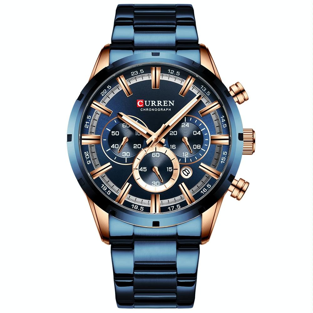 V562-A1048854060DBT-202508290115-00 Waterproof Men Business Watch with Quartz Movement and Steel Belt - Rose Shell Blue - Image 1