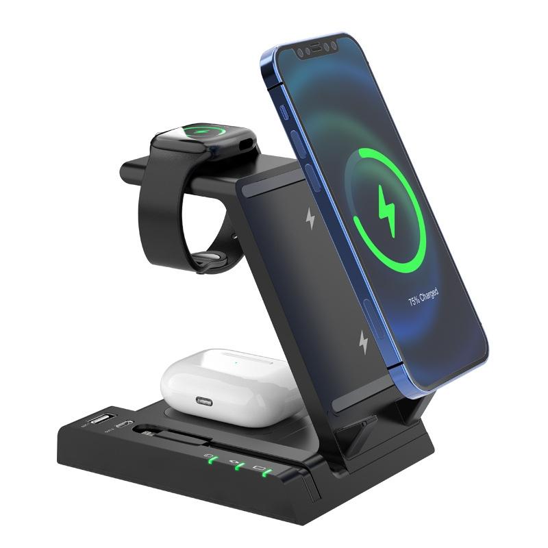 V562-A1057933060DBT-202508290554-00 6 In 1 Wireless Charging Stand With Usb C Port & 8 Pin Cable - Black - Image 1