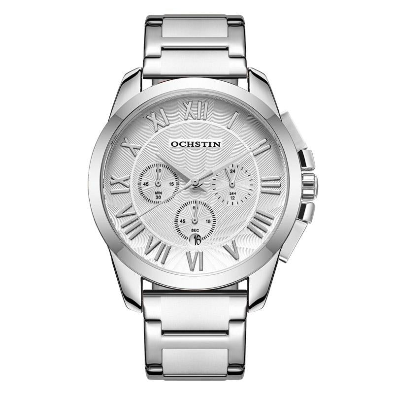 V562-A106540400ADE-202508282035-00 Waterproof Multifunctional Men Watch with Steel Strap - Silver White - Image 1