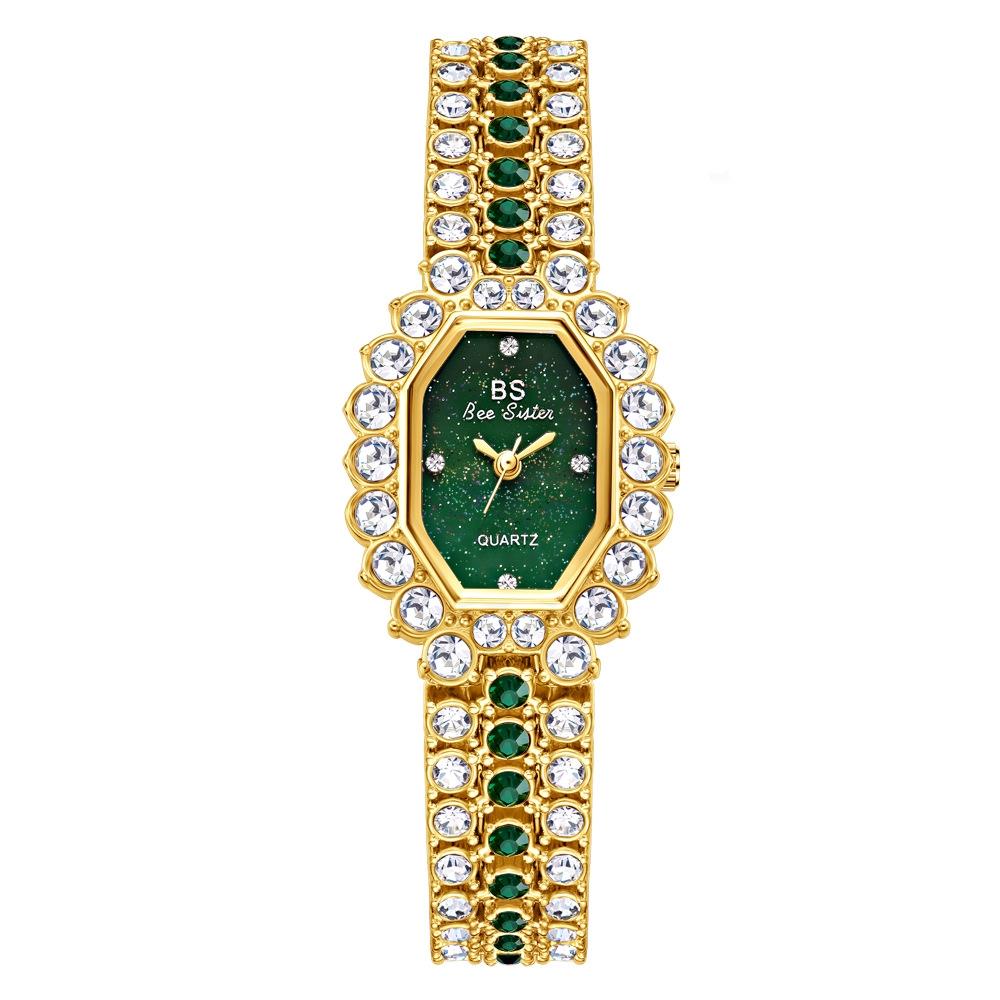 V562-A1067432060DBT-202508290735-00 Sparkling Full Diamond Women Watch - Niche Glitter - Golden Green - Image 1