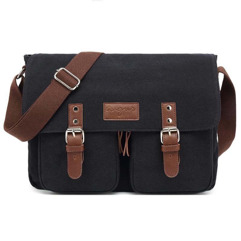 V562-A1083142060DBT-202508291225-00 Men Canvas Crossbody Messenger Bag - Black - Image 1