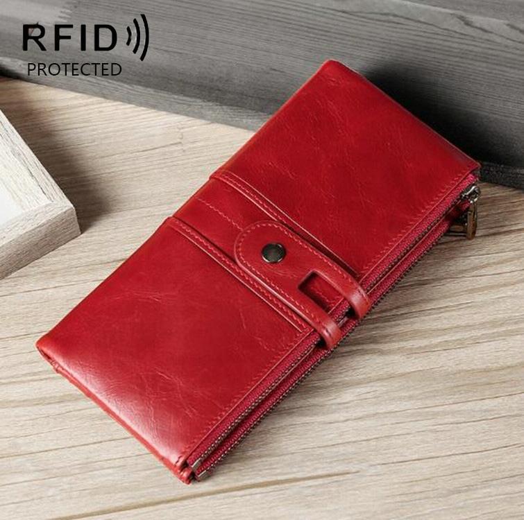 V562-A1085193810DBT-202508281006-00 Secure Leather Wallet with Card Slots - Anti-theft - Red - Image 1