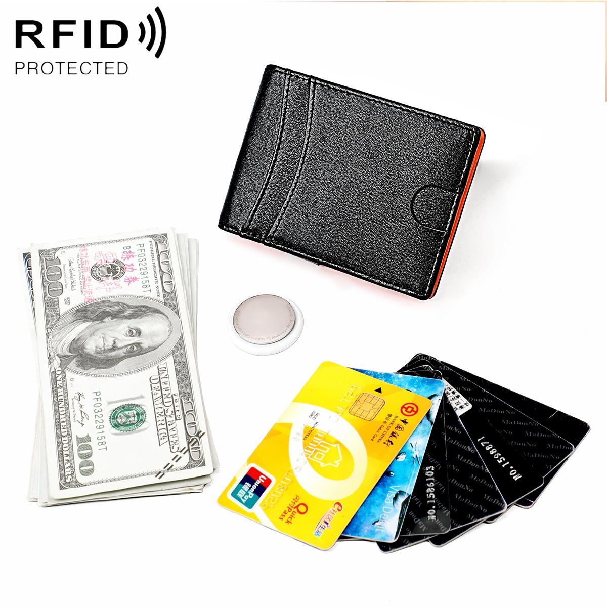 V562-A108988200ADE-202508281931-00 Leather Wallet with Rfid and Tracker Pocket for Men - Black Orange - Image 1