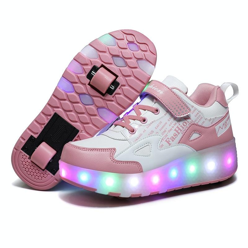 V562-A3109322550DBT-202508281810-00 Rechargeable Light Wheel Skating Shoes for Kids - Size 39 Two-wheeled - Pink - Image 1