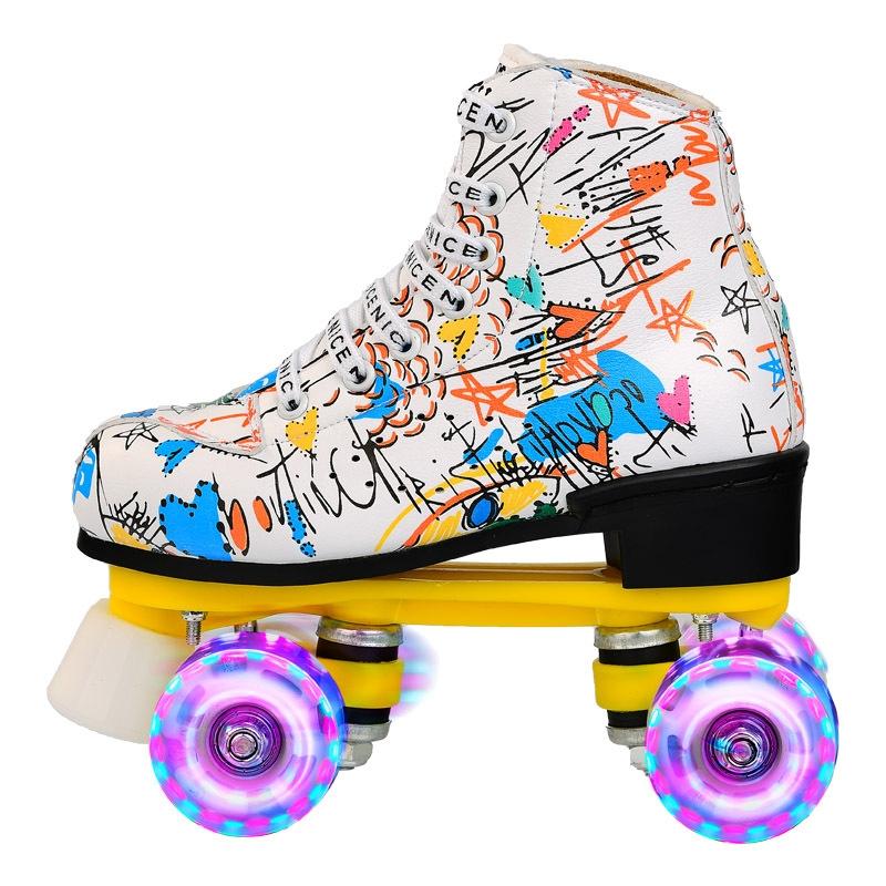 V562-A8027795650DBT-202508281245-00 Adult Graffiti Double Row Roller Skates - Size 41 - Flash Wheel White - Image 1