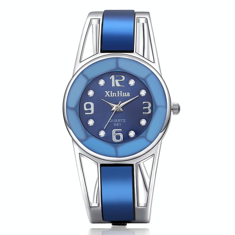 V562-B100612250DBT-202508281330-00 Stainless Steel Diamond Bracelet Watch for Women - Hollow Mirror Surface - Blue - Image 1
