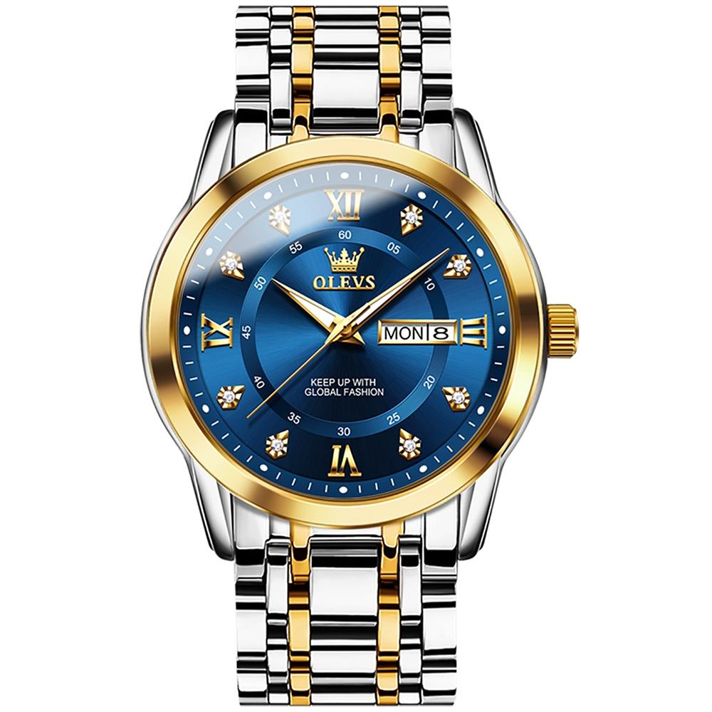 V562-B100867400ADE-202508281006-00 Waterproof Luminous Quartz Watch for Men - Business Style - Blue + Gold - Image 1