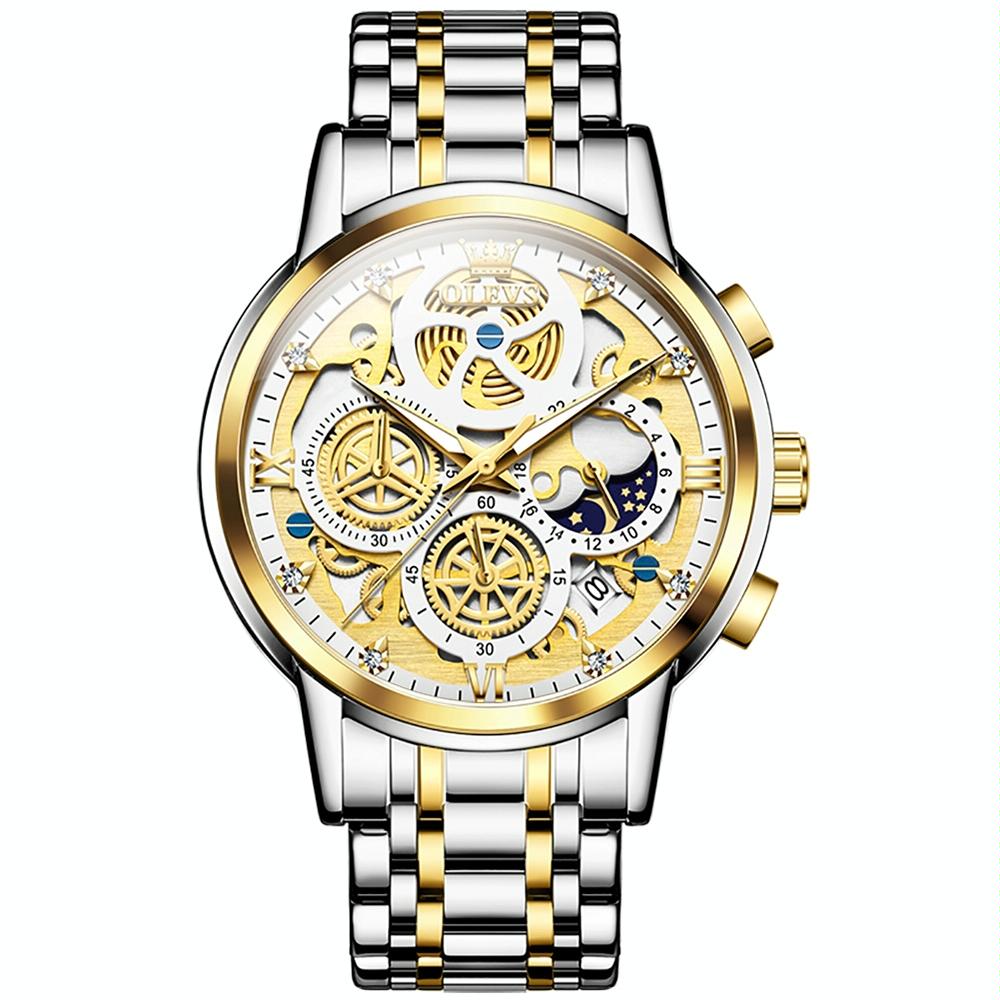 V562-B101077400ADE-202508281625-00 Waterproof Multifunctional Men Quartz Watch - Hollow Design - White + Gold - Image 1