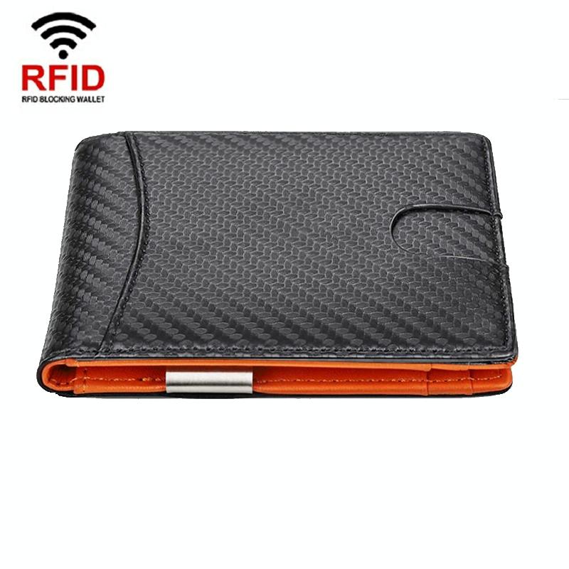 V562-B1017593060DBT-202508281916-00 Men Vintage Leather Rfid Wallet - Carbon Fiber Orange Inside - Image 1