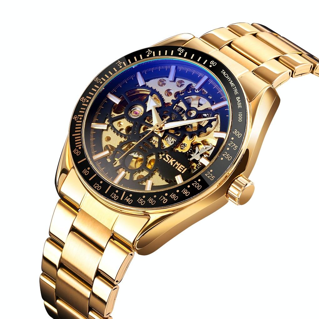 V562-B102139100ADE-202508281341-00 Men Automatic Mechanical Watch with Gear Dial - Gold Black - Image 1