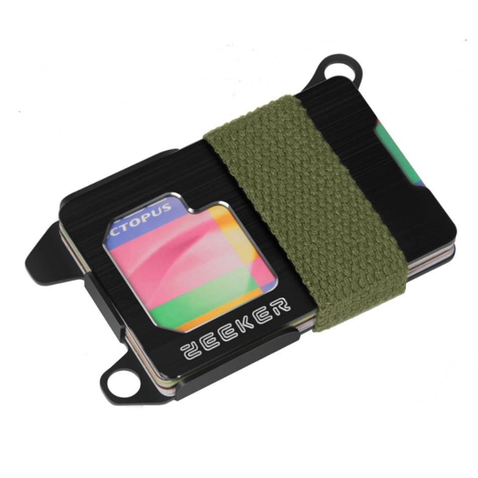 V562-B1026424060DBT-202508290825-00 Rfid Metal Card Holder Compact Edc Wallet - Green Cloth Belt - Image 1
