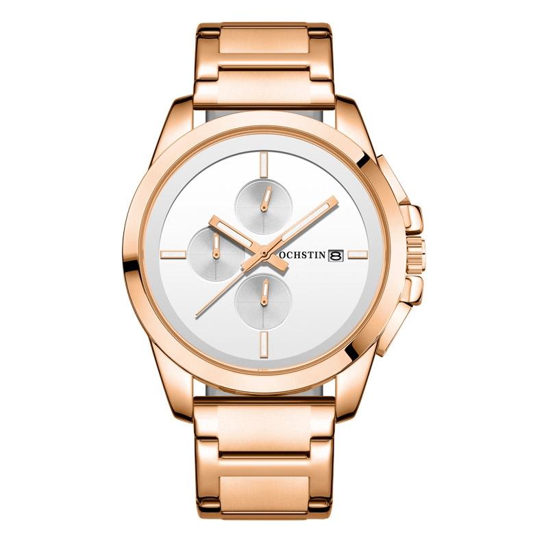 V562-B103130400ADE-202508280654-00 Men Pilot Series Multifunctional Quartz Watch with Steel Band - White + Rose Gold - Image 1