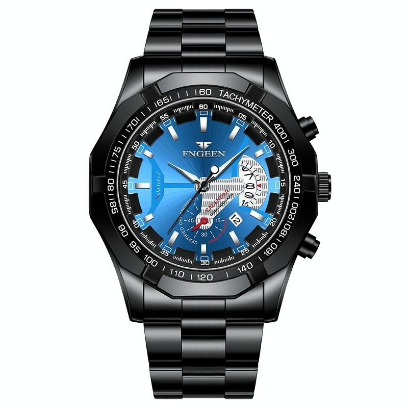 V562-B1034801650DBT-202508290035-00 Waterproof Men Calendar Watch - Black Steel Blue Surface - Image 1