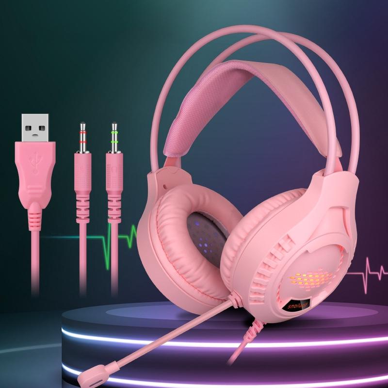 V562-B1036472240DBT-202508292226-00 3.5Mm Luminous Game Headset For Desktop - Pink - Image 1