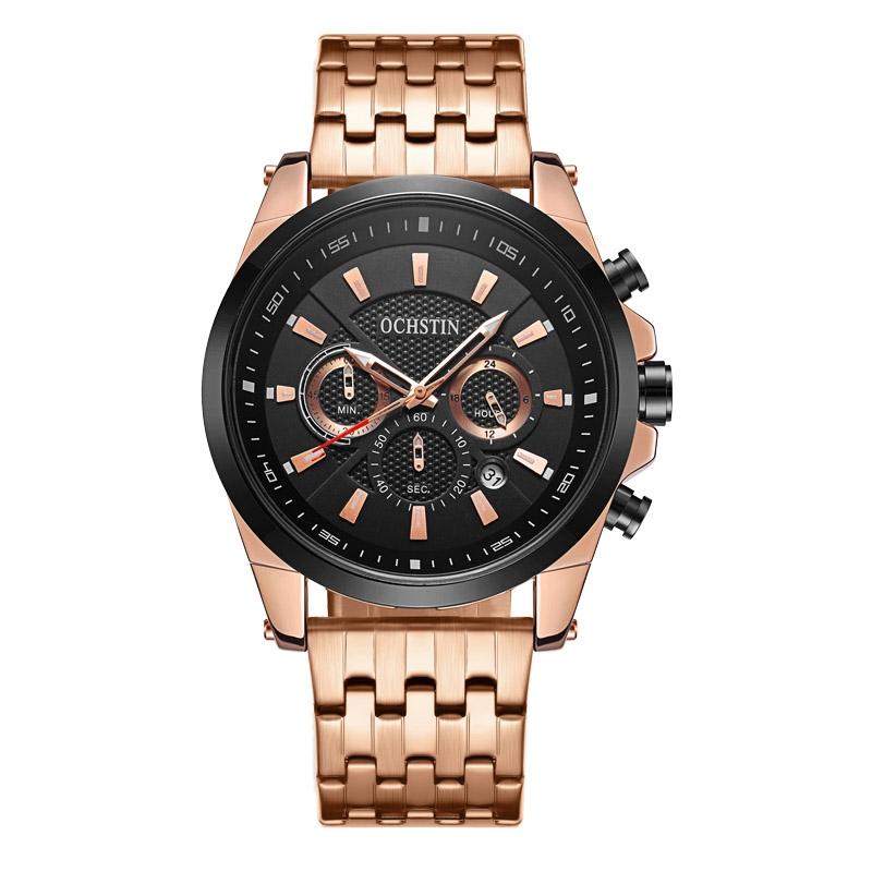 V562-B104050400ADE-202508281026-00 Multifunctional Steel Strap Men Watch - Fashionable Quartz - Rose Gold Black - Image 1