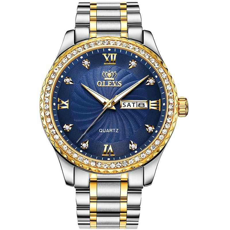 V562-B10476200ADE-202508281325-00 Waterproof Diamond Quartz Watch for Men with Stainless Steel Strap - Blue - Image 1
