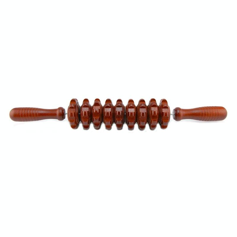 V562-B1054619850DBT-202508292325-00 Wooden Abdominal & Leg Roller Massager - Nine Wheels White Red - Image 1