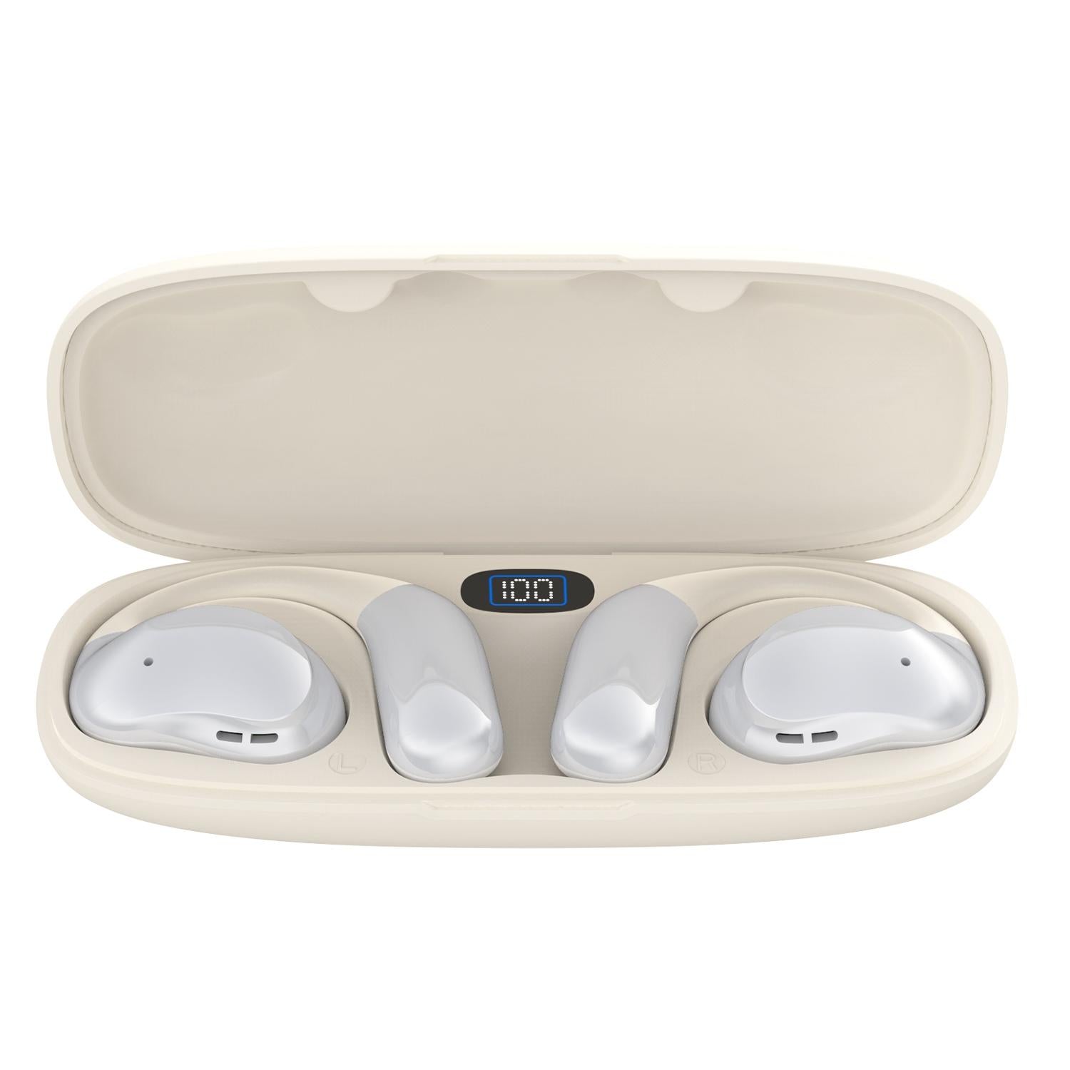 Bluetooth Earphones with Hanging Ear Design and Digital Display Charging Case - Skin Colour