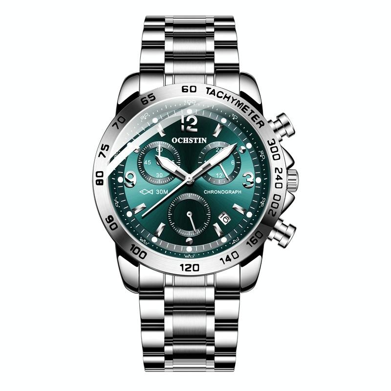 V562-B106930400ADE-202508281040-00 Waterproof Luminous Men Watch with Steel Strap - Silver Green - Image 1