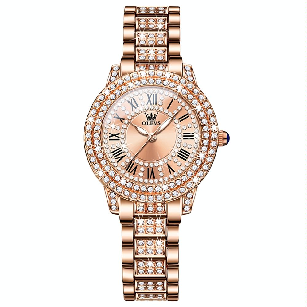 V562-B106942500ADE-202508281120-00 Waterproof Diamond Women Quartz Watch - Rose Gold Roman - Image 1