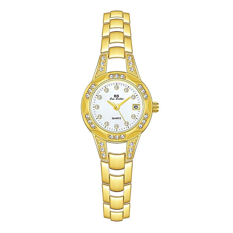 V562-B1076332060DBT-202508281454-00 Women Diamond Chain Watch with Calendar - Small Round Design - Gold - Image 1