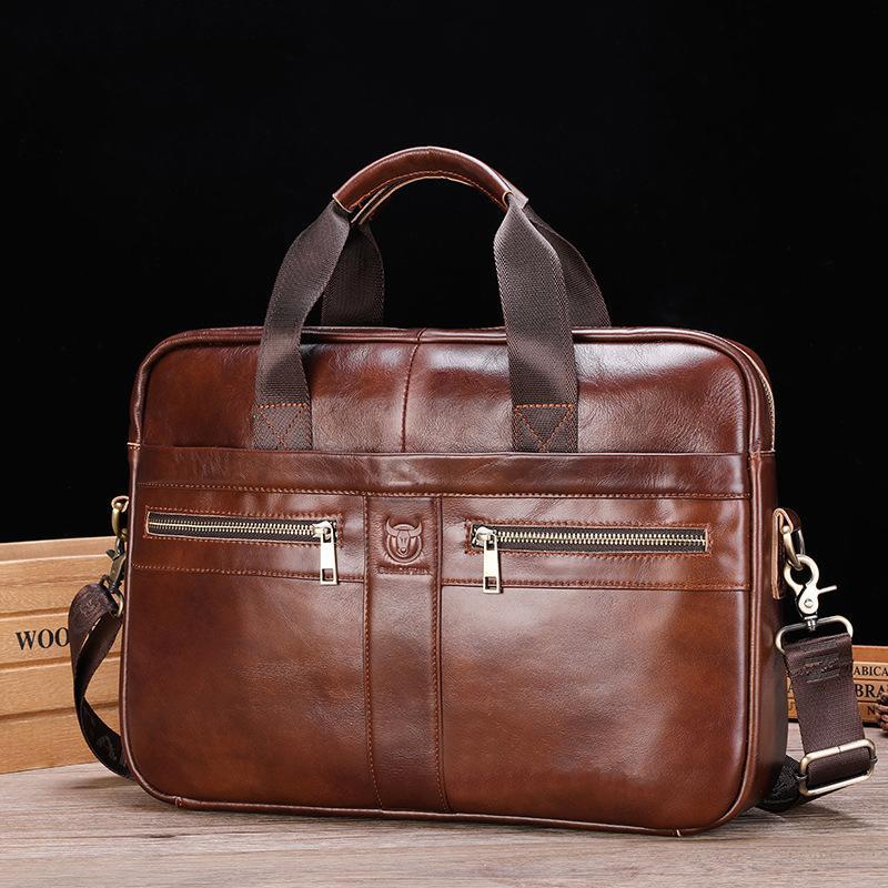 V562-B1077485060DBT-202508291011-00 Large Capacity Retro Cowhide Briefcase - Coffee - Image 1