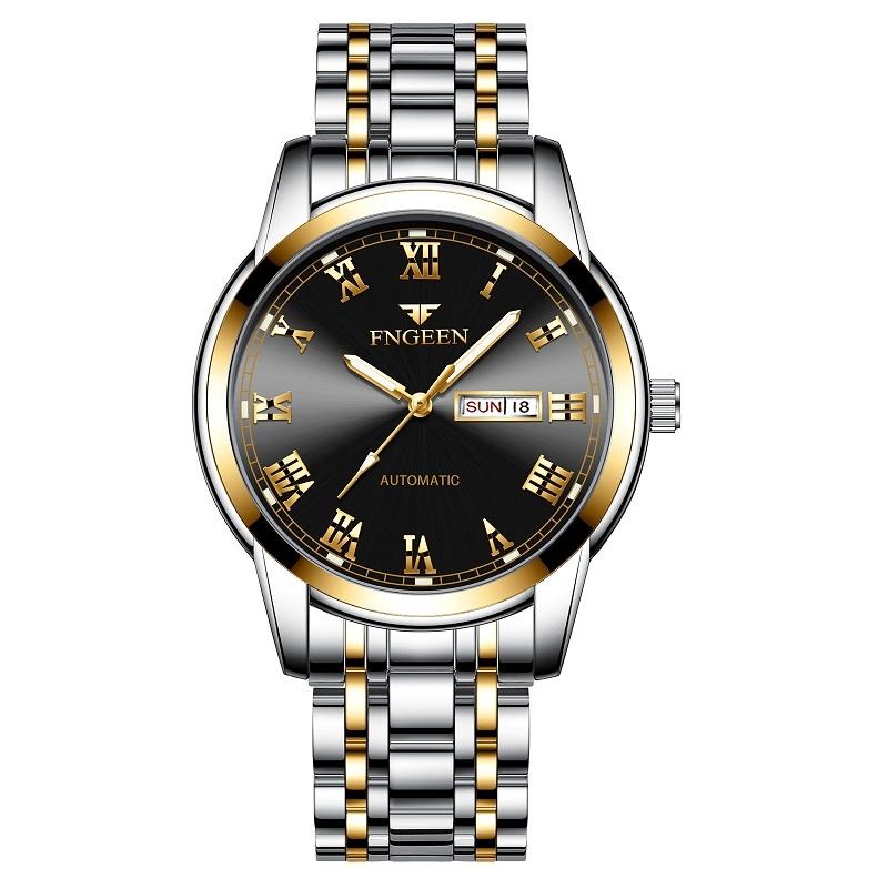 V562-B1080952650DBT-202508281931-00 Men Luminous Quartz Watch with Roman Numeral Dial - Sporty Style - Between Gold Black Surface - Image 1