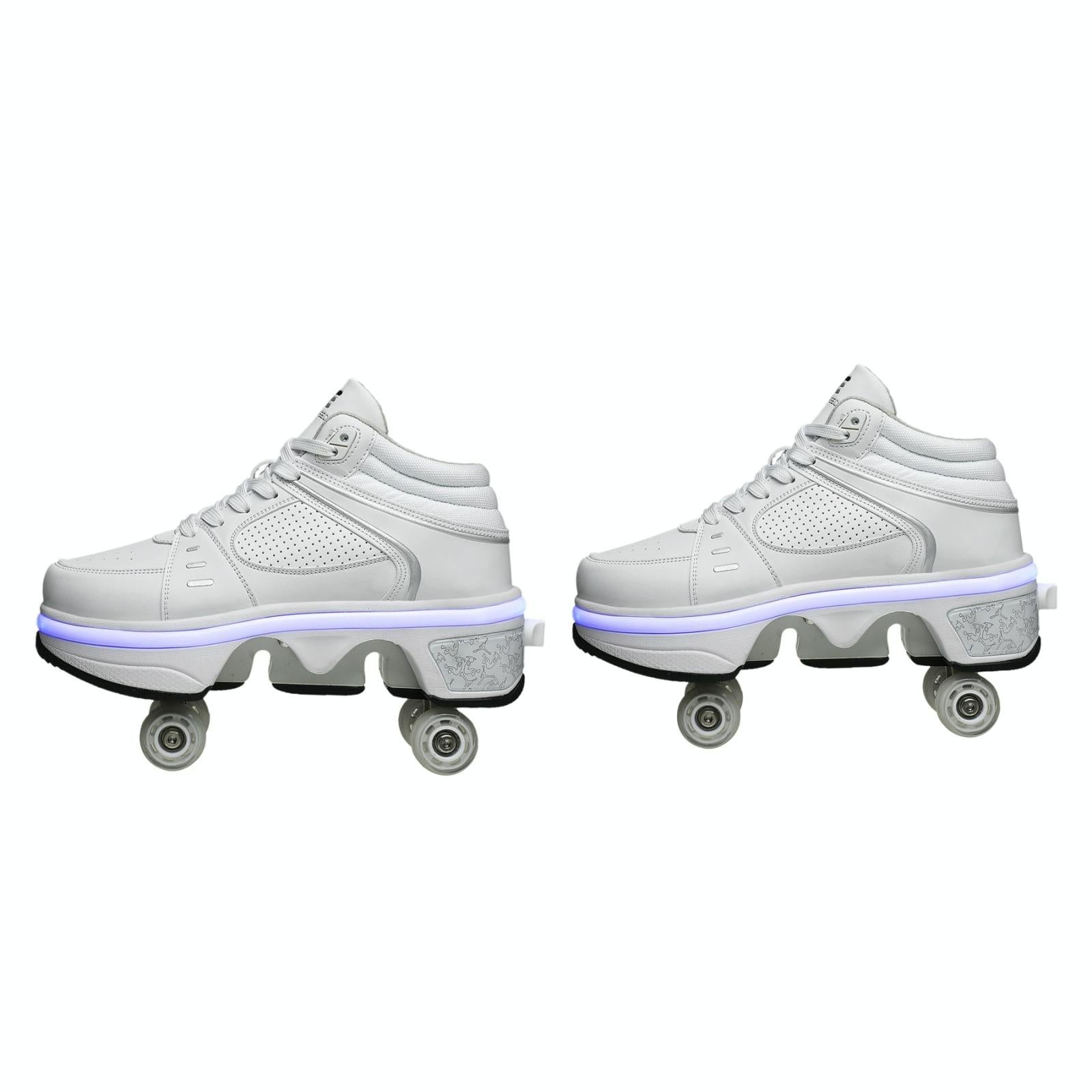V562-B1081591750DBT-202508280905-00 Versatile Double Row Rune Roller Skates - Size 33 - High-Top With Light (White) - Image 1