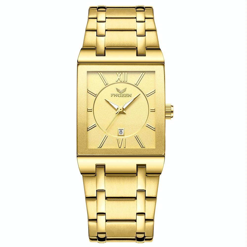 V562-B1083622060DBT-202508281545-00 Waterproof Square Men Watch with Calendar - 50m - Full Gold Gold Surface - Image 1