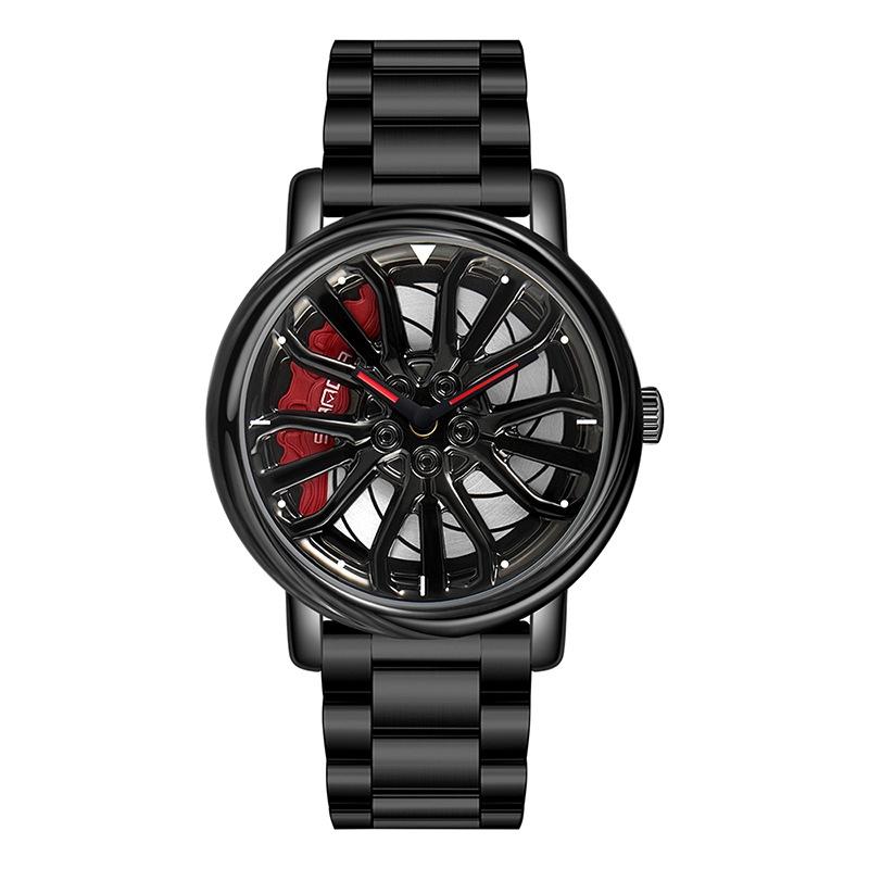 V562-B1098724060DBT-202508281737-00 Personalized Skeleton Quartz Watch with Steel Strap for Men - Black - Image 1