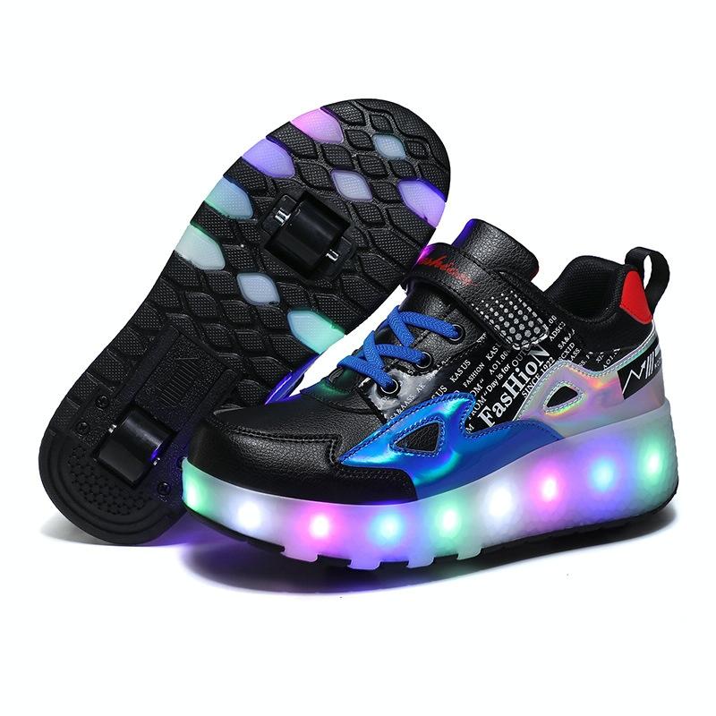 V562-B1109322550DBT-202508281921-00 Rechargeable Light Skating Shoes for Kids - Size 37 Two-wheeled - Blue - Image 1