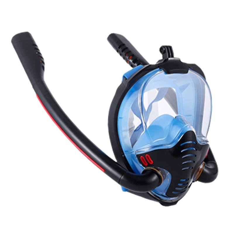 V562-B2039988550DBT-202508280416-00 Full Dry Silicone Snorkel Mask for Adults - Double Tube Size l / Xl - Black/Blue - Image 1