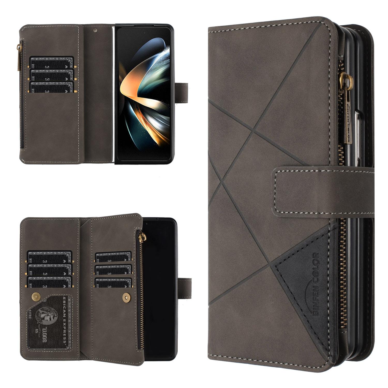V562-B204661500ADE-202508281804-00 For Samsung Galaxy Z Fold4 5G Leather Zip Wallet With Rhombus Texture - Grey - Image 1