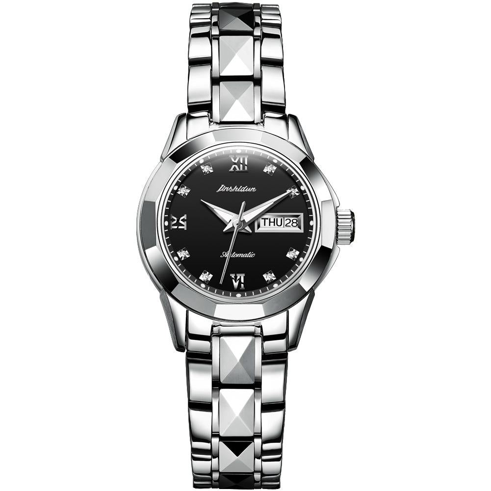 V562-B20727200ADE-202508280516-00 Stylish Waterproof Luminous Women Automatic Watch - 8813 - Silver Black - Image 1