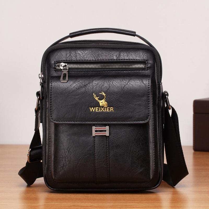V562-B3868BCC-202508290140-00 Retro Pu Leather Men Crossbody Bag Large Capacity Business Handbag - Black - Image 1