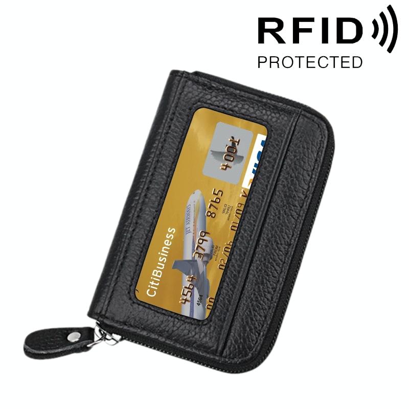 V562-B3901BCC-202508281831-00 12-slot Leather Rfid Blocking Card Holder Wallet - Black - Image 1