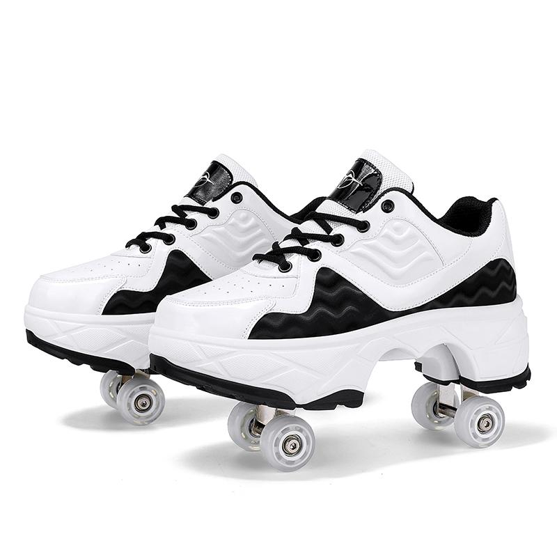 V562-B5002194060DBT-202508281517-00 Retractable Dual-purpose Roller Skates - Size 33 Deformable Four-wheel - Df09 Black - 37 - Image 1