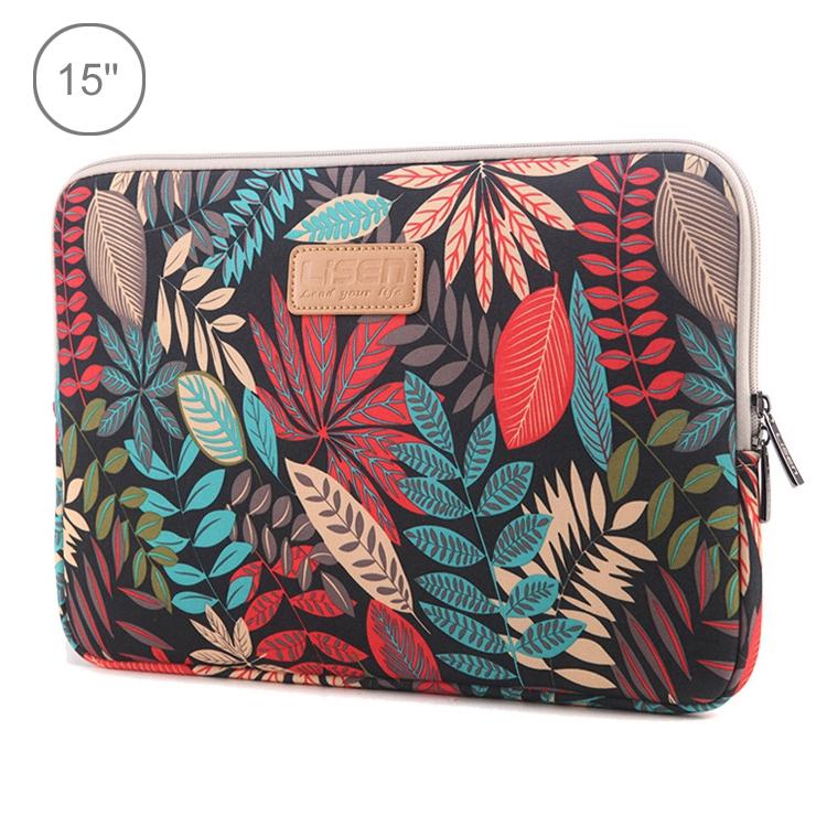 V562-BC7700BL-202508290410-00 15.6 Inch Laptop Sleeve Case with Zipper for Macbook Samsung Sony Dell Alienware Chuwi Asus Hp - Colourful Leaves Design - Black - Image 1