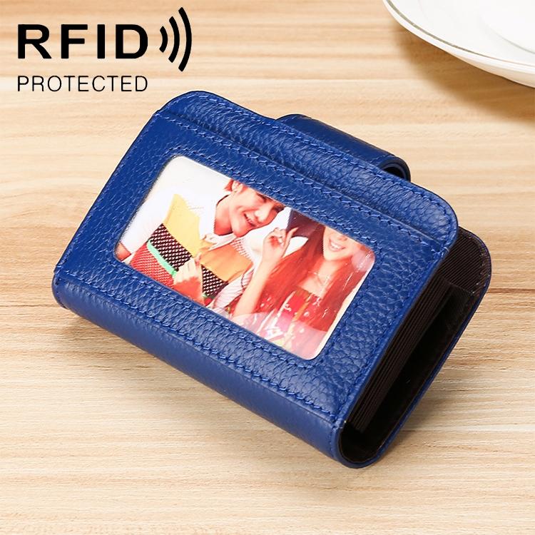 V562-BS7510BCC-202508280915-00 Women Cowhide Leather Rfid Wallet - Horizontal Design - Sapphire Blue - Image 1