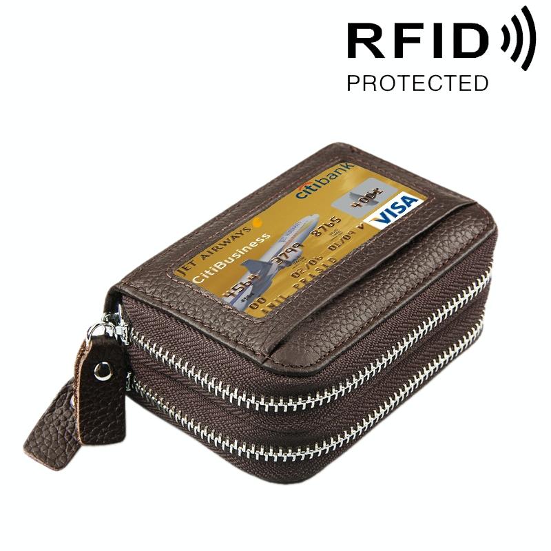 V562-C0901BCC-202508282215-00 11-slot Rfid Blocking Leather Card Holder Wallet with Coin Pocket - Coffee - Image 1