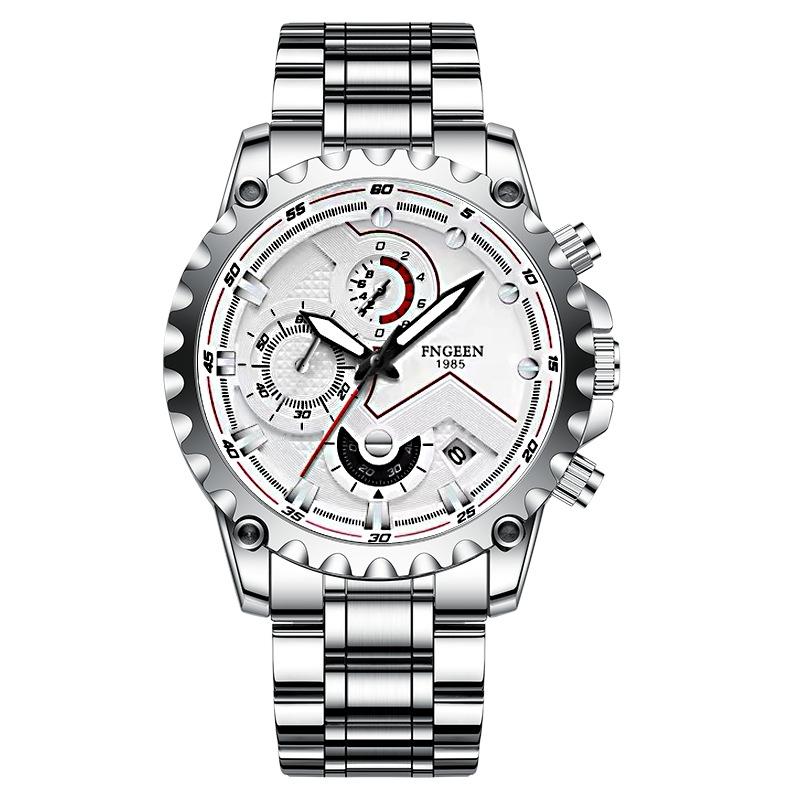 V562-C1005801650DBT-202508282320-00 Stainless Steel Waterproof Men Sports Watch - White Steel White Surface - Image 1