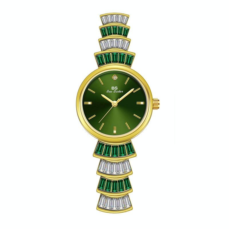 V562-C1012252060DBT-202508281520-00 Women Diamond Symphony Wrist Watch with Inlaid Diamonds - Golden Green - Image 1