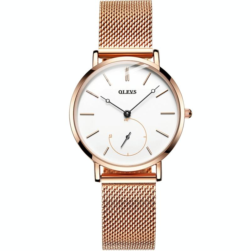 V562-C10176200ADE-202508280616-00 Waterproof Ultra-thin Women Quartz Watch - Small Dial - Rose Gold + White - Image 1