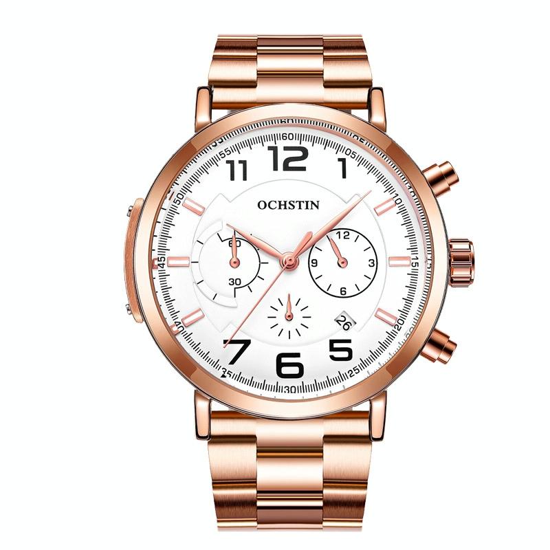V562-C101840400ADE-202508281320-00 Men Multifunction Steel Quartz Watch with Steel Strap - Rose Gold White - Image 1