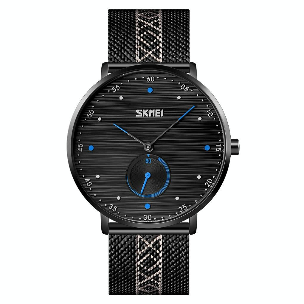 V562-C104539100ADE-202508282155-00 Men Striped Arabic Numeral Mesh Quartz Watch - Horizontal Design - Blue - Image 1