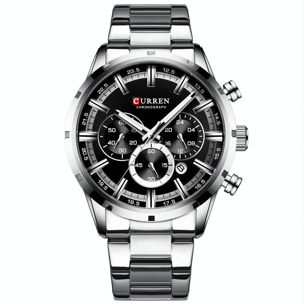V562-C1048854060DBT-202508290115-00 Waterproof Men Business Watch with Quartz Movement and Steel Belt - White Shell Black - Image 1