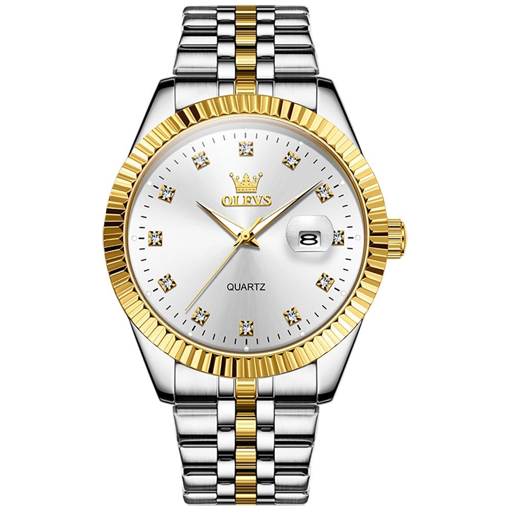 V562-C105737400ADE-202508290045-00 Men Luminous Waterproof Quartz Watch with Diamond Accents - White - Image 1