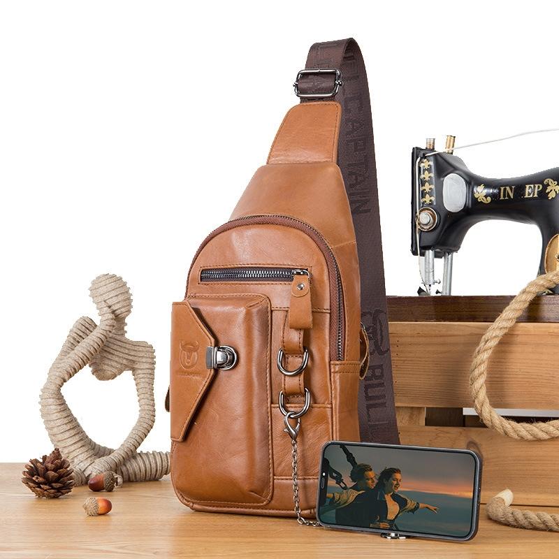 V562-C1070992060DBT-202508290631-00 Large Capacity Waterproof Chest Bag With Phone Holder - Yellow Brown - Image 1